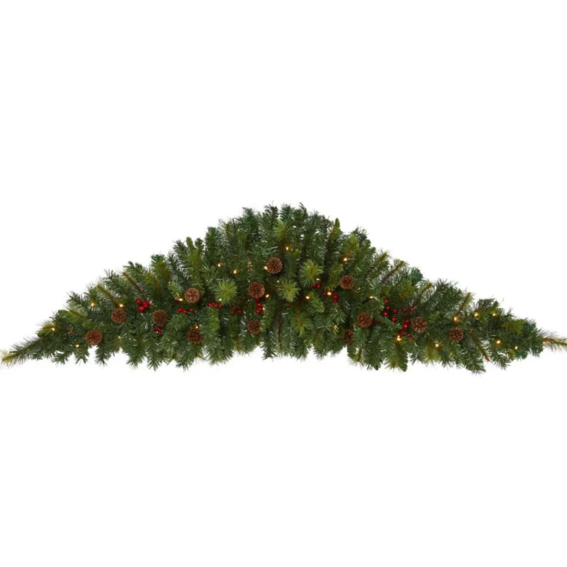 6' Artificial Christmas Swag With 50 Led Lights, Berries And Pine Cones