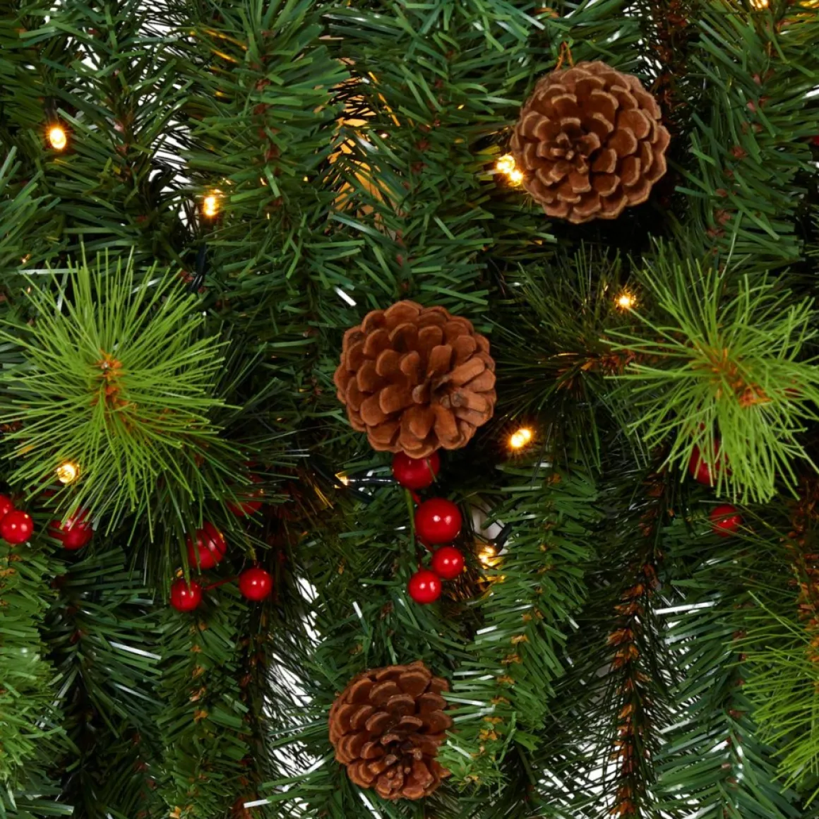 6' Artificial Christmas Swag With 50 Led Lights, Berries And Pine Cones