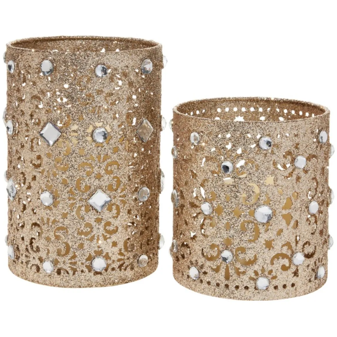 August & Leo Jeweled Glitter Hurricanes With Led Candles 2-Piece Set