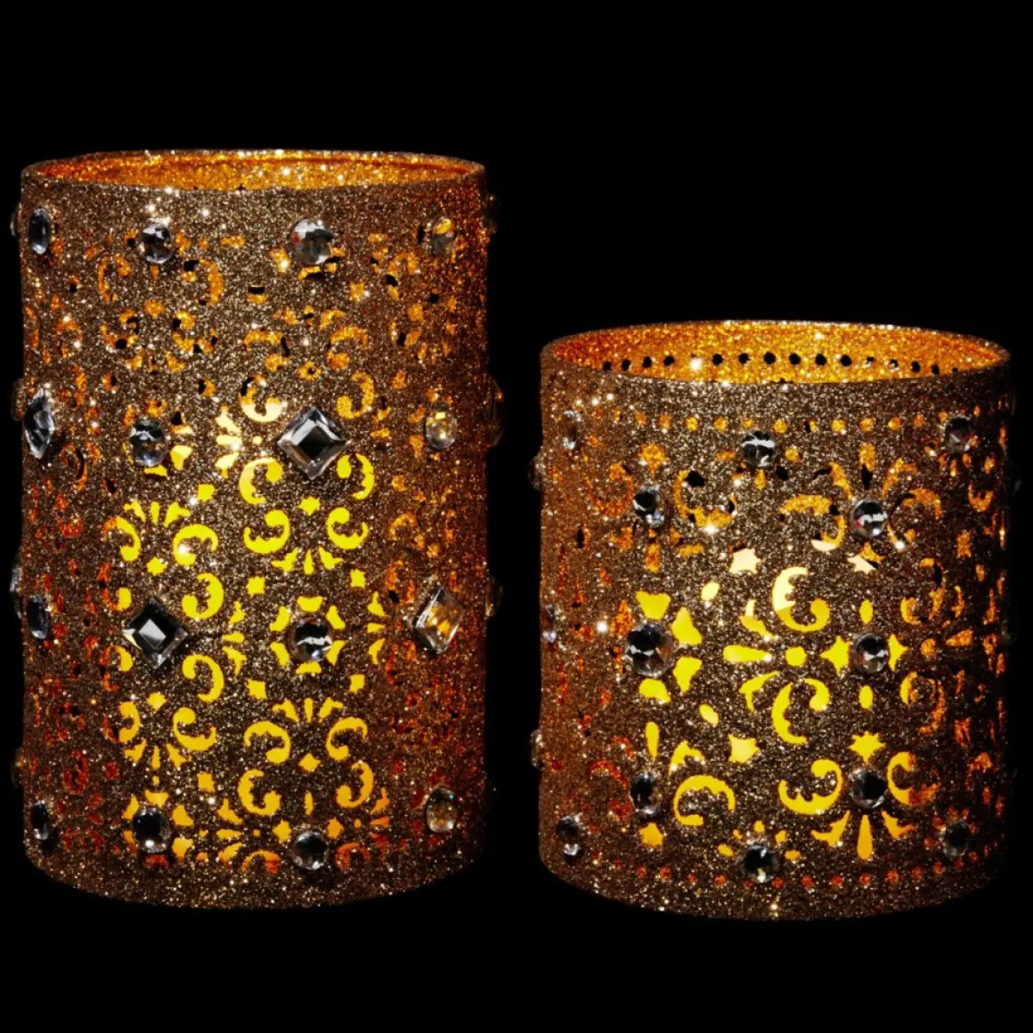 August & Leo Jeweled Glitter Hurricanes With Led Candles 2-Piece Set