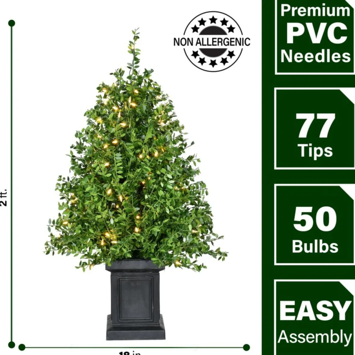 Boxwood Porch Tree In Black Pot With Warm White Lights, Set Of 2
