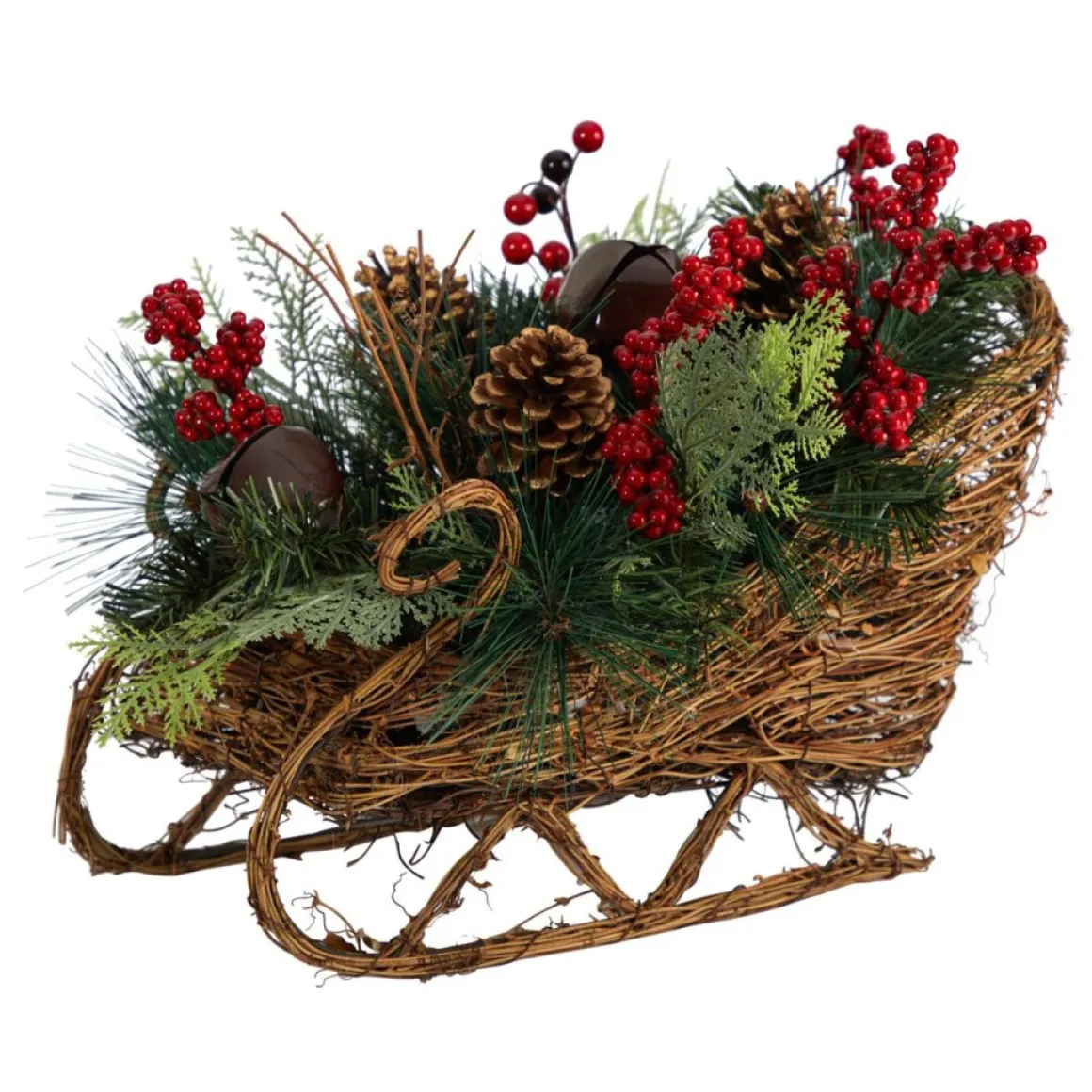 18" Christmas Sleigh With Pine, Pinecones And Berries