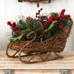 18" Christmas Sleigh With Pine, Pinecones And Berries