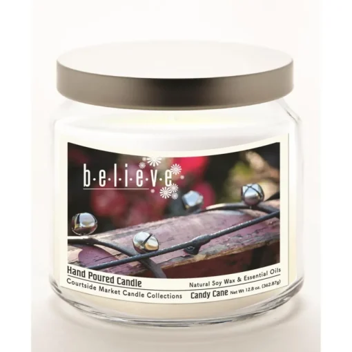 Courtside Maraket Believe Wax Candle In Glass Jar With Silver Lid