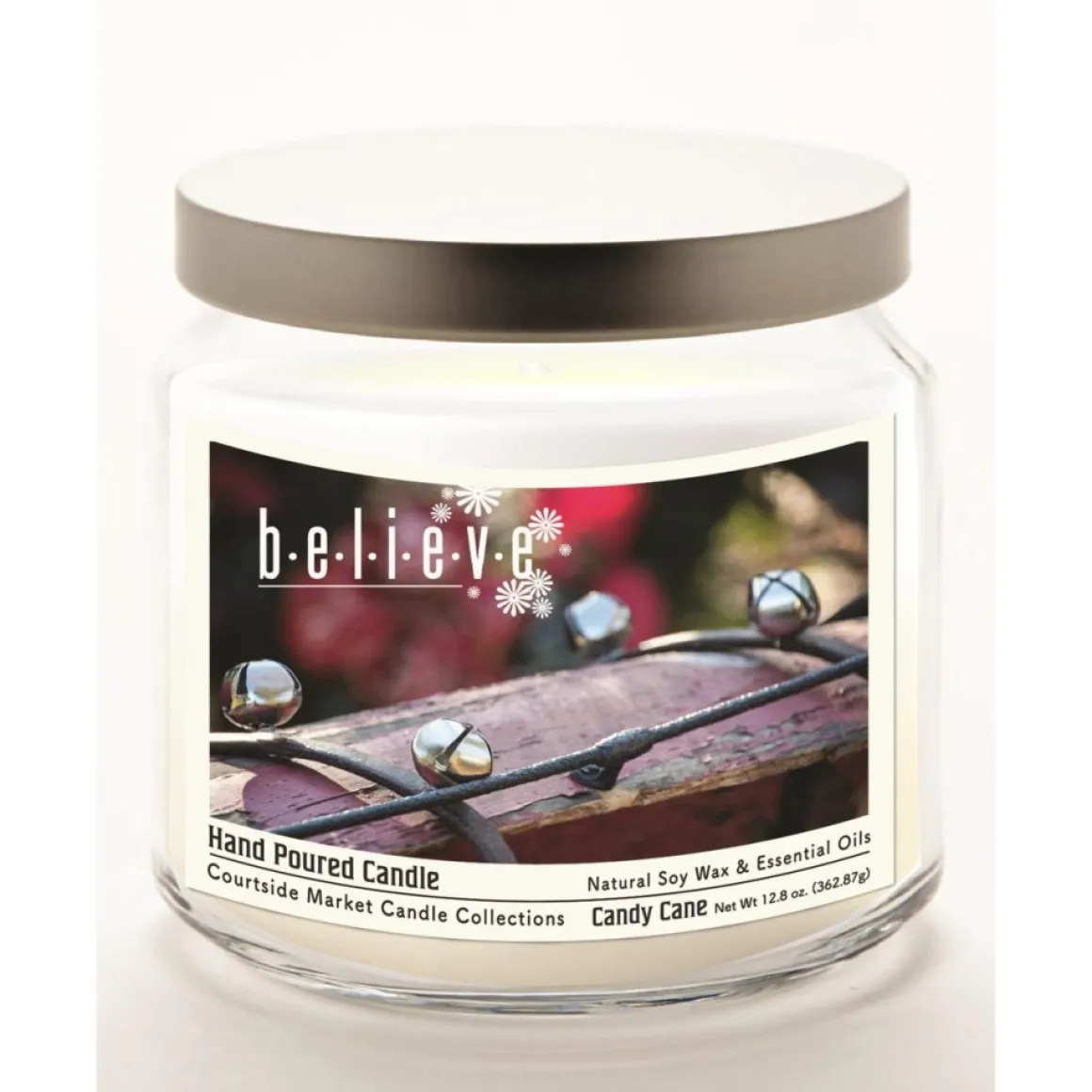 Courtside Maraket Believe Wax Candle In Glass Jar With Silver Lid