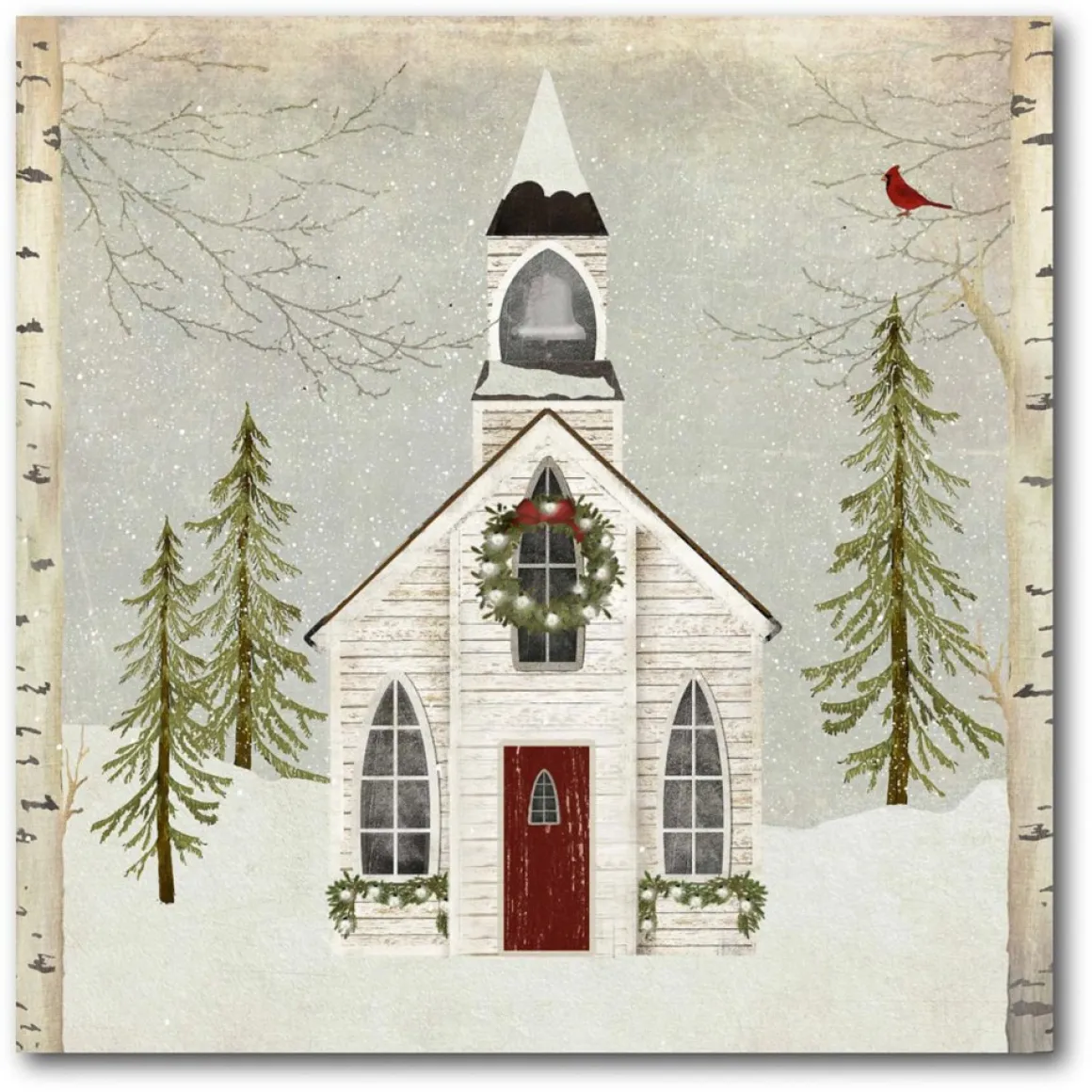 Courtside Market Canvas Wall Art - Snow Barn, 16" X 16"
