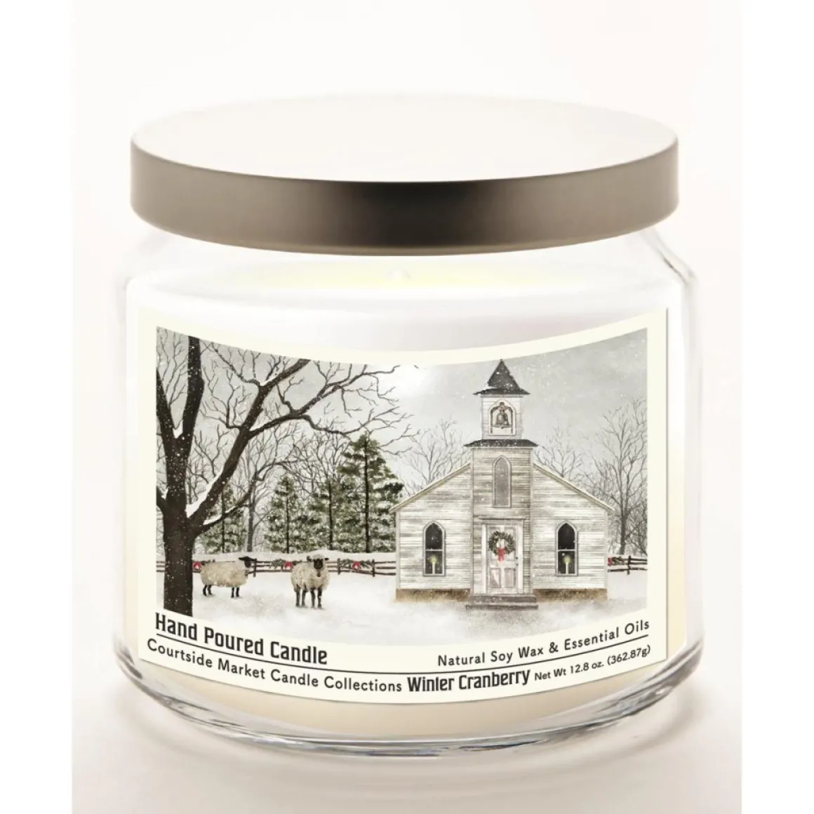 Courtside Market Christmas Chapel Infused Wax Candle With Silver Lid