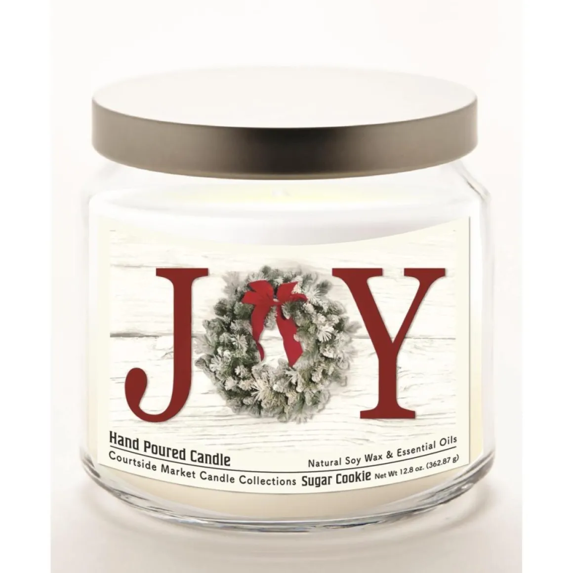Courtside Market Christmas Joy Candle Glass Jar With Silver Lid