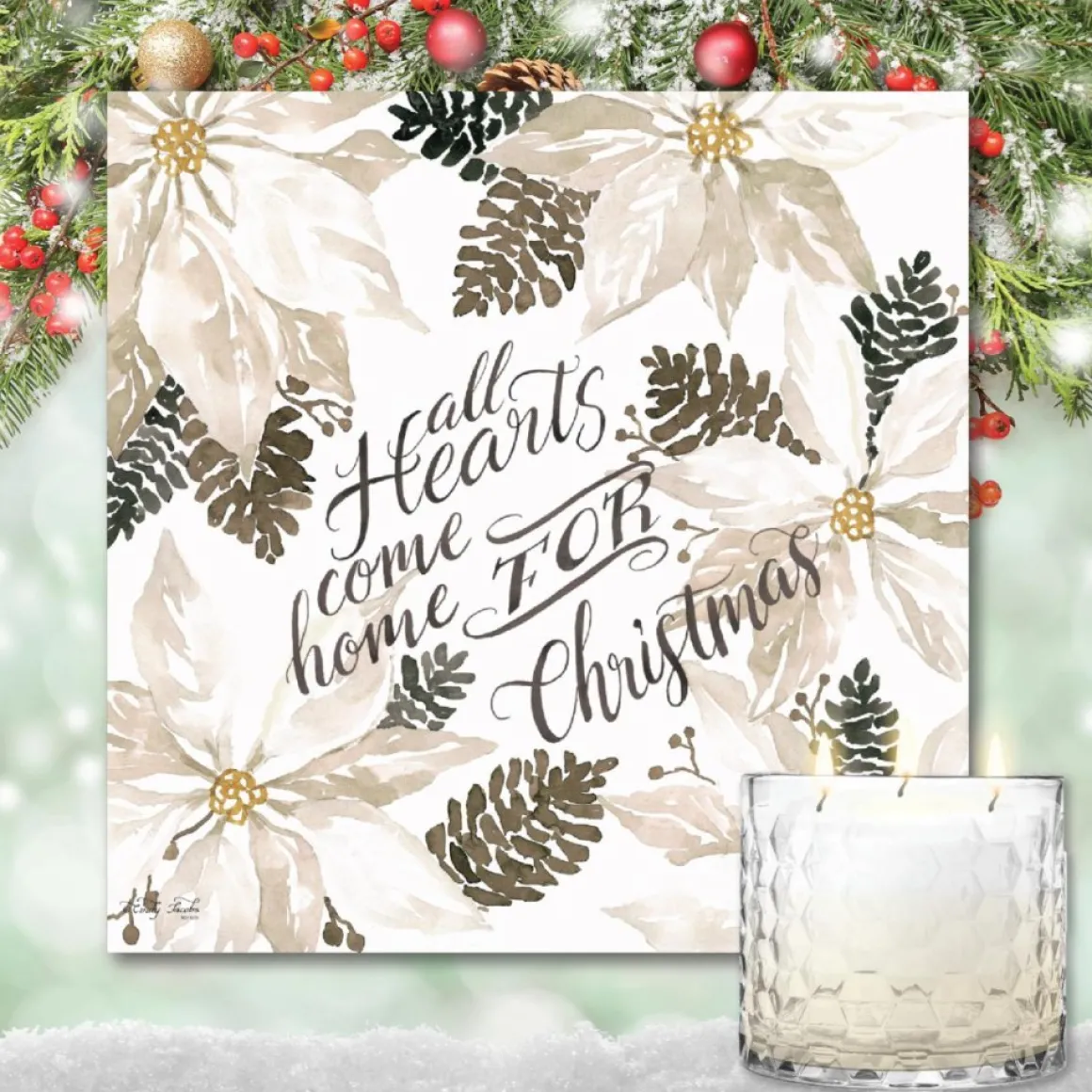 Courtside Market Come Home For Xmas Artboard & 13.5 Oz. 3-Wick Candle