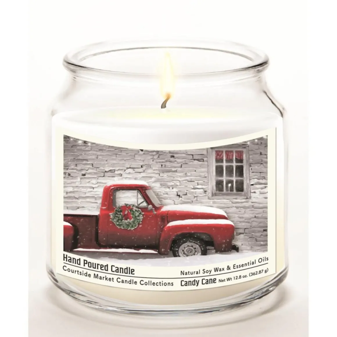 Courtside Market Red Pick-Up Truck With Wreath Wax Infused Candle