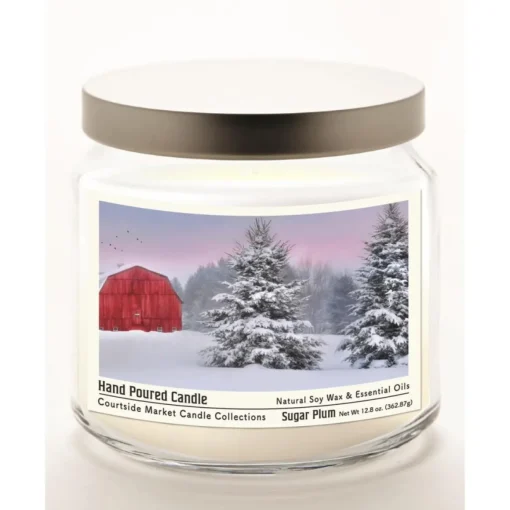 Courtside Market Tree Farm Wax Candle In Glass Jar With Silver Lid