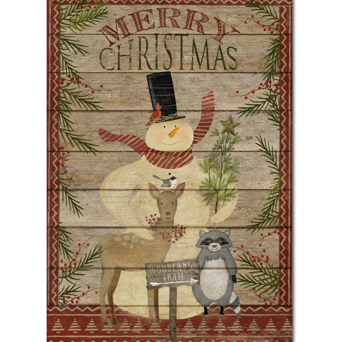 Courtside Market Woodland Snowman Flag 12" X 18" Wood Art