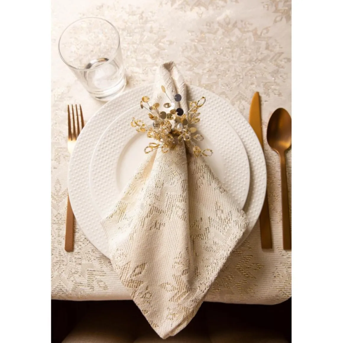 Design Imports Winter Sparkle Jacquard Metallic Square Table Topper