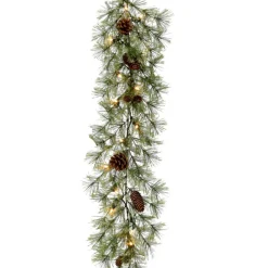 Fraser Hill Farm 9-Ft Garland With Pinecones And Warm White Led Lights
