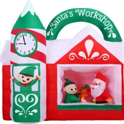 Fraser Hill Farm 7-Ft. Pre-Lit Inflatable Santa's Workshop