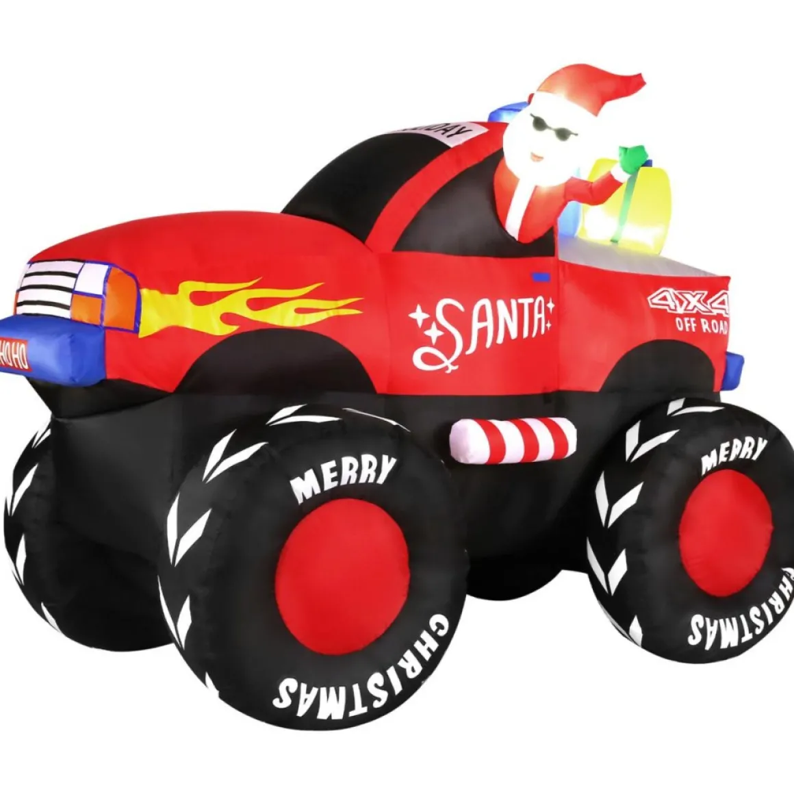 Fraser Hill 7-Ft. Wide Pre-Lit Inflatable Santa In Monster Truck