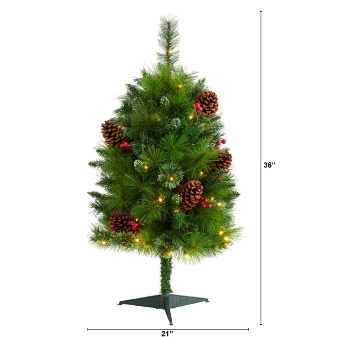 3 Ft. Montana Mixed Pine Artificial Christmas Tree With Pine Cones, Berries And 50 Clear Led Lights