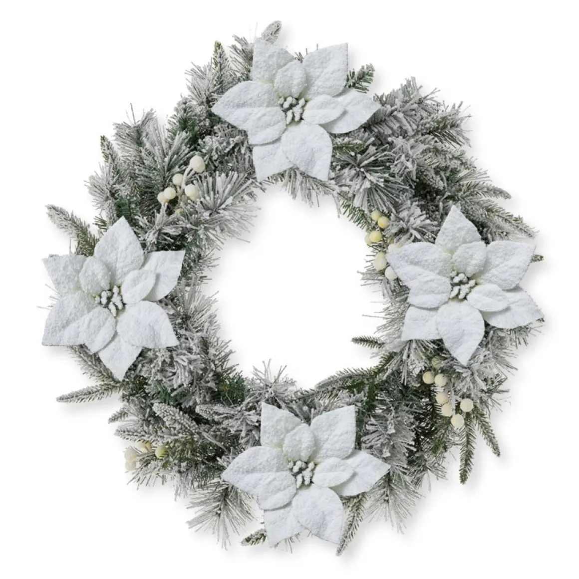 Glitzhome 24" D Led Flocked Greenery Pine Poinsettia Christmas Wreath