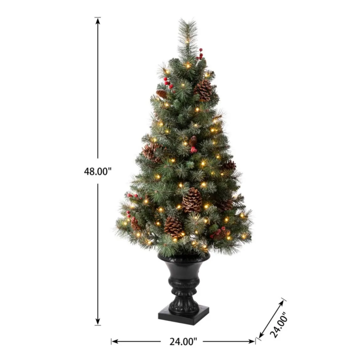 Glitzhome 4 Ft. Flockedchristmastree With Pinecone And Berries