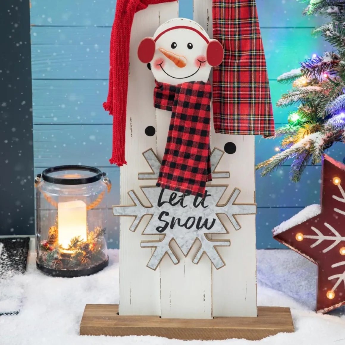 Glitzhome 35.5" H Wooden Snowman Family Porch Decor
