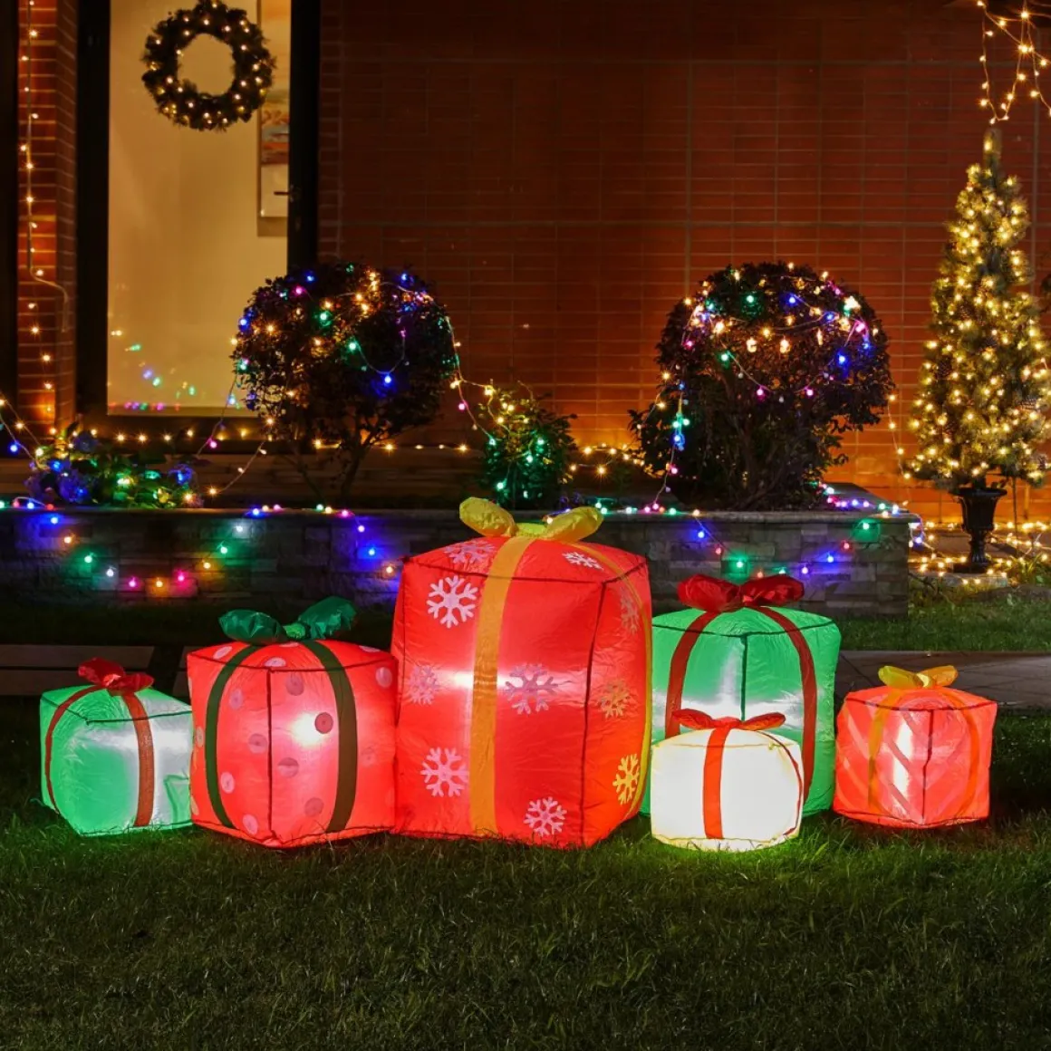 Glitzhome 8' Lighted Inflatable Gift Boxes Decor