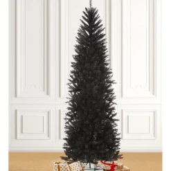 Glitzhome 7.5Ft Black Tinsel Artificial Christmas Tree