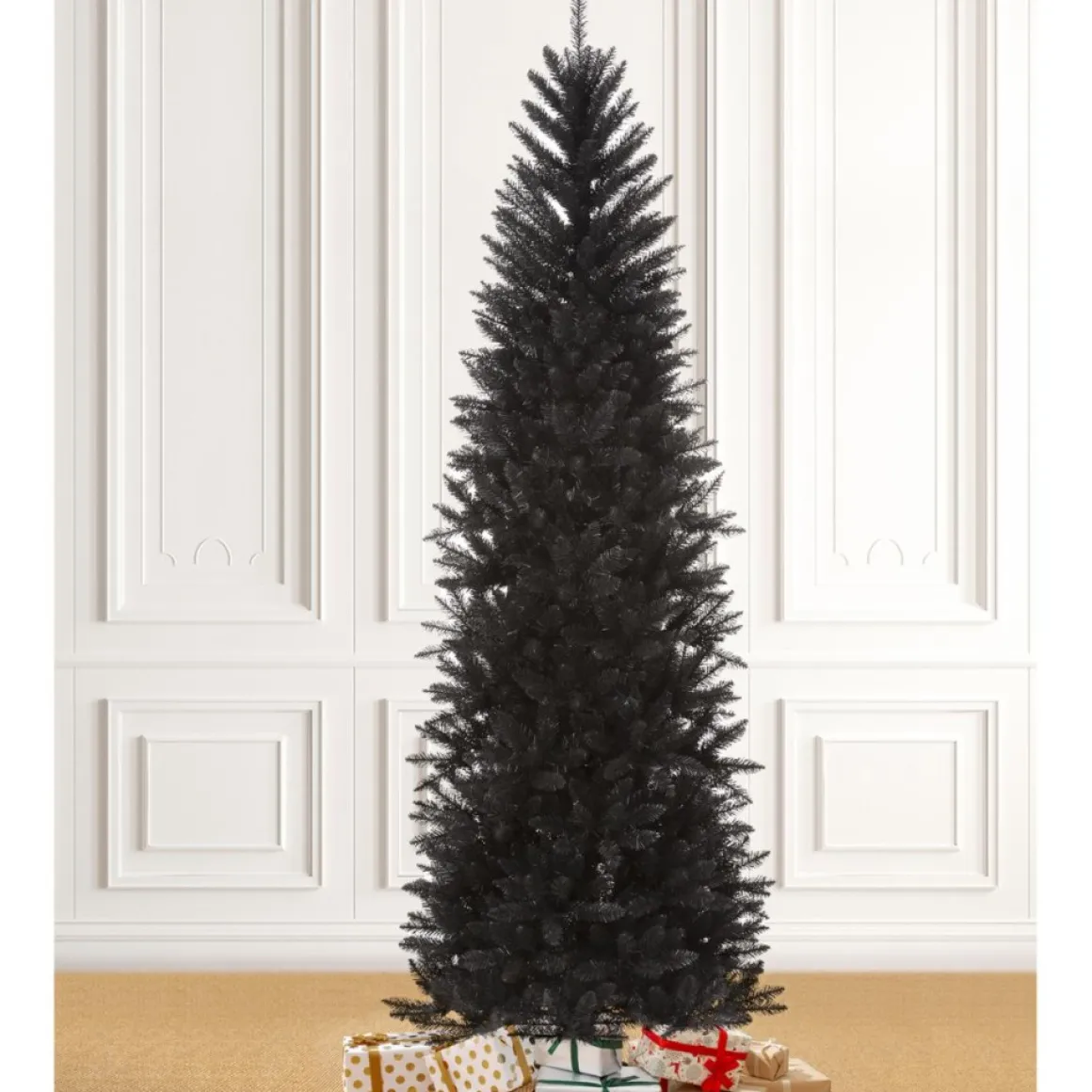 Glitzhome 7.5Ft Black Tinsel Artificial Christmas Tree