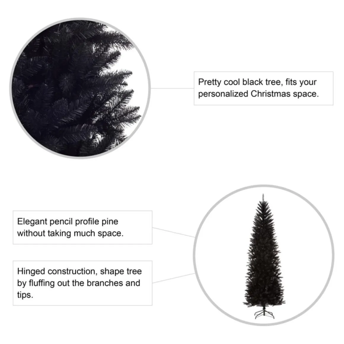 Glitzhome 7.5Ft Black Tinsel Artificial Christmas Tree