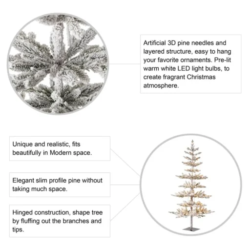 Glitzhome 6Ft Deluxe Pre-Lit Flocked Pine Artificial Christmas Tree