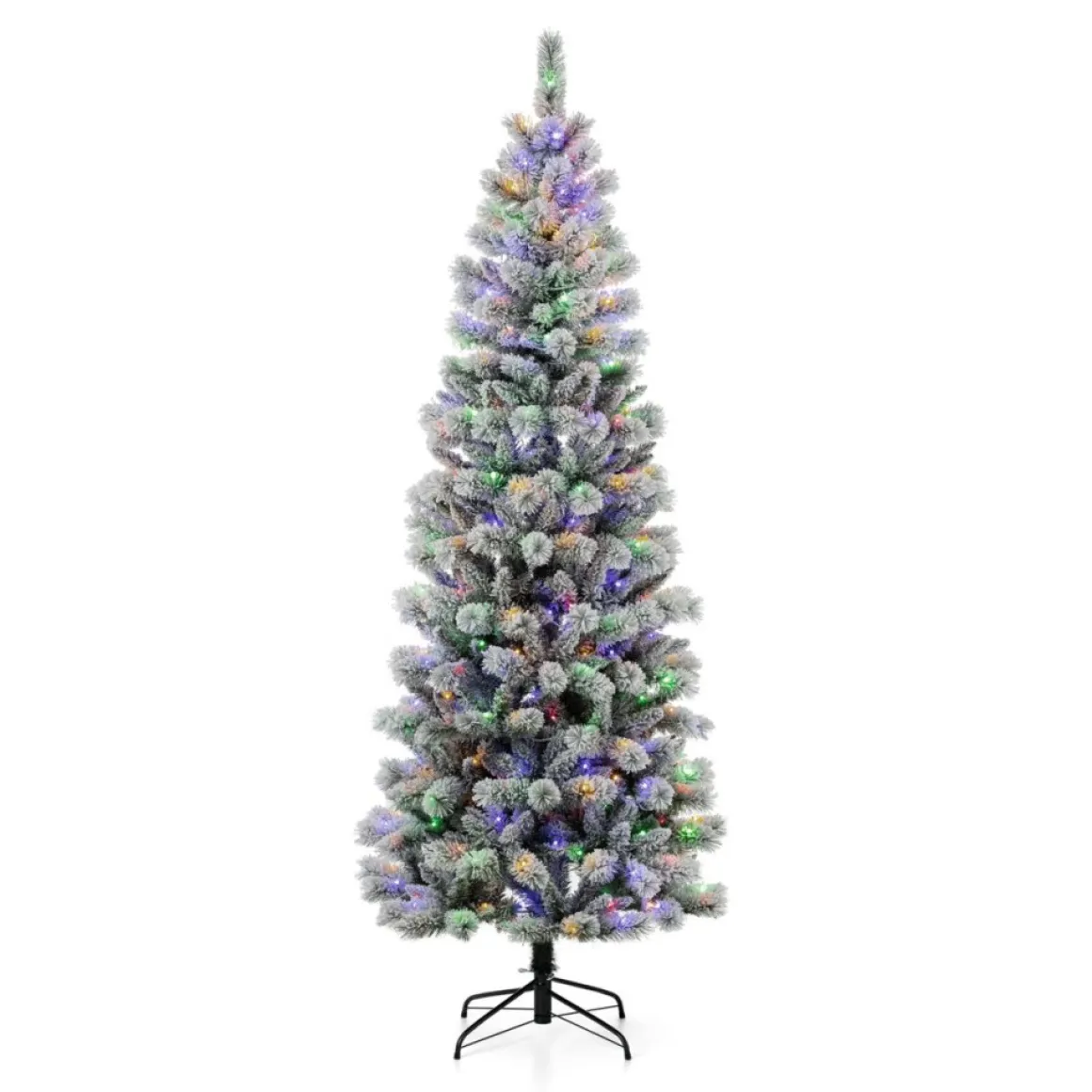 Glitzhome 7.5Ft Pre-Lit Flocked Pencil Green Pine Christmas Tree