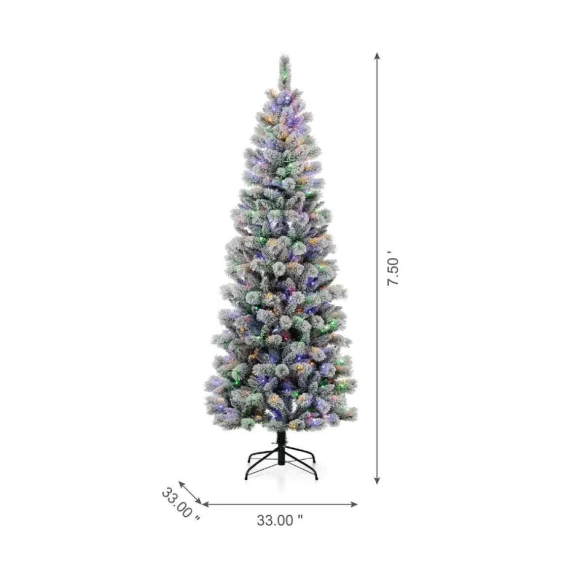 Glitzhome 7.5Ft Pre-Lit Flocked Pencil Green Pine Christmas Tree