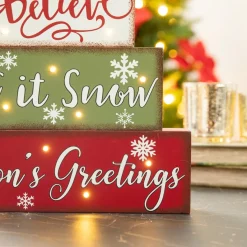 Glitzhome 12In L Led Lighted Wooden And Metal Block Word Sign