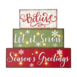 Glitzhome 12In L Led Lighted Wooden And Metal Block Word Sign