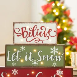 Glitzhome 12In L Led Lighted Wooden And Metal Block Word Sign