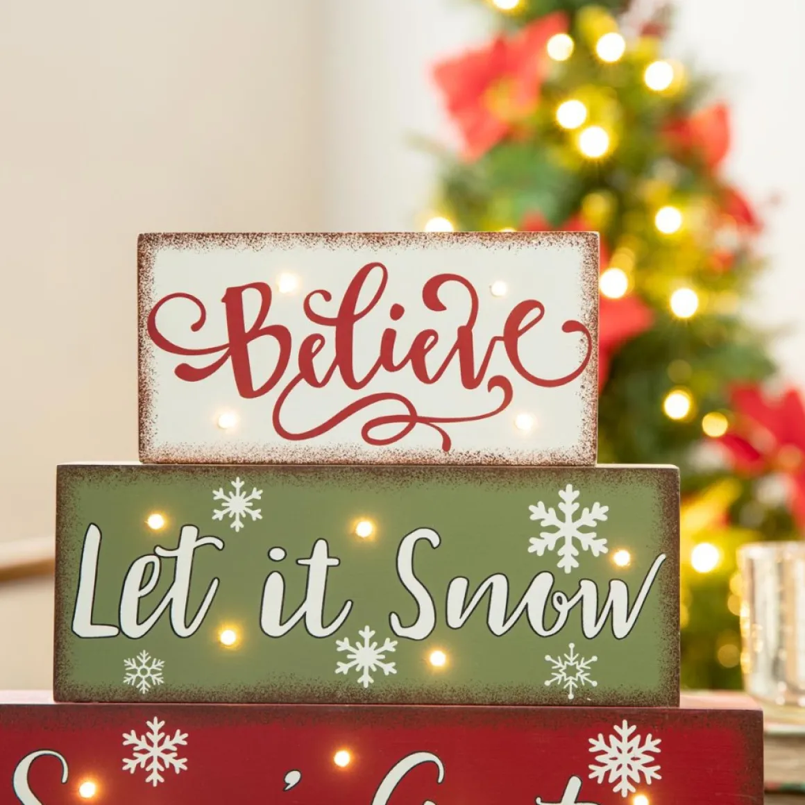 Glitzhome 12In L Led Lighted Wooden And Metal Block Word Sign