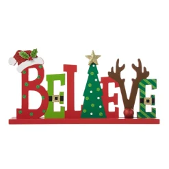 Glitzhome 14In L Wooden Christmas Believe Table Decor
