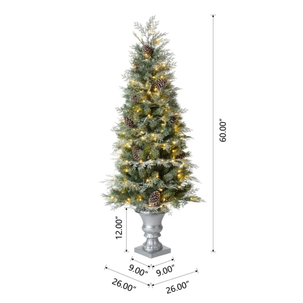 Glitzhome 2Pk Pre-Lit Artificial Pine Christmas Porch Tree