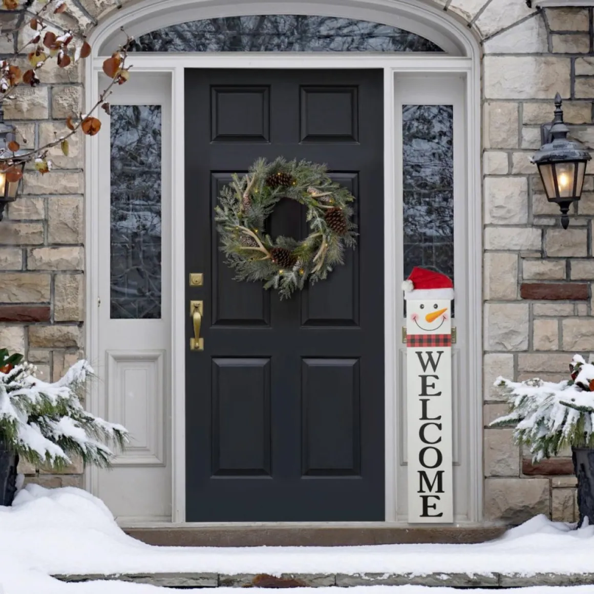 Glitzhome Reversible Wooden Hohoho/Snowman Porch Sign