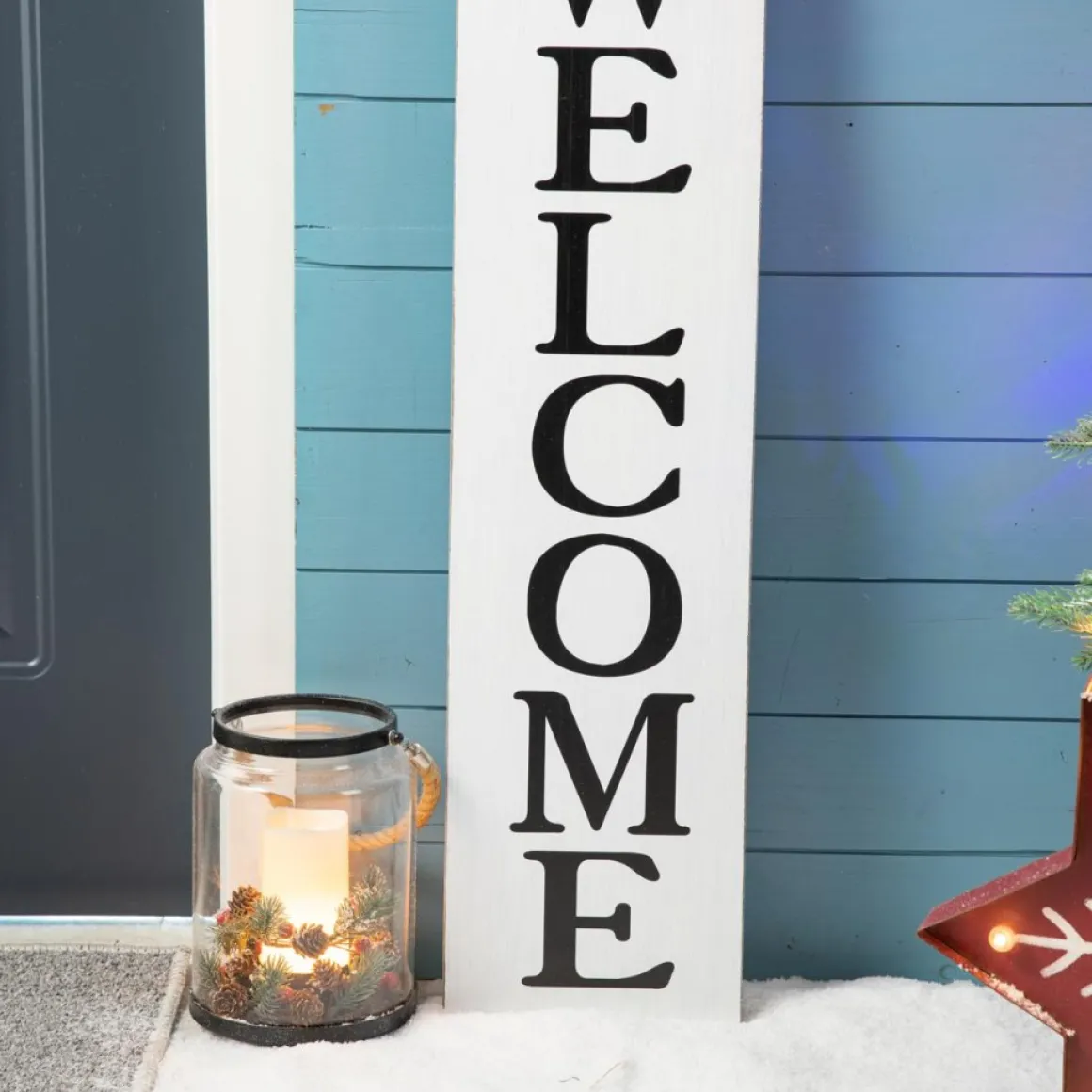 Glitzhome Reversible Wooden Hohoho/Snowman Porch Sign