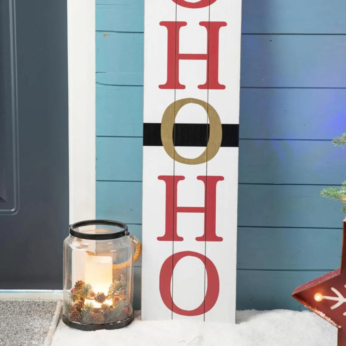 Glitzhome Reversible Wooden Hohoho/Snowman Porch Sign