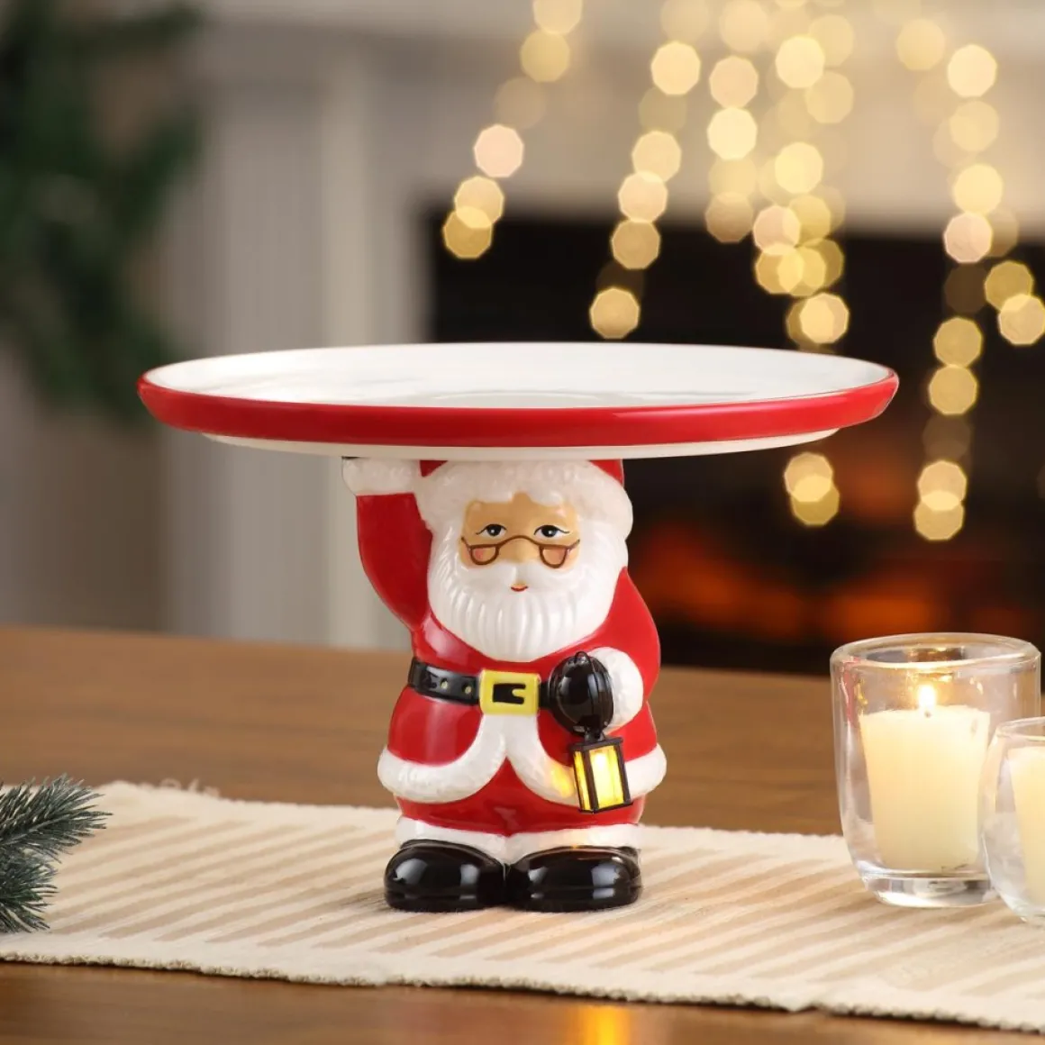 Mr. Christmas 10" Nostalgic Cake Plate - White Santa