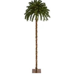 Nearly Natural 7' Artificial Christmas Palm Tree With 300 Led Lights