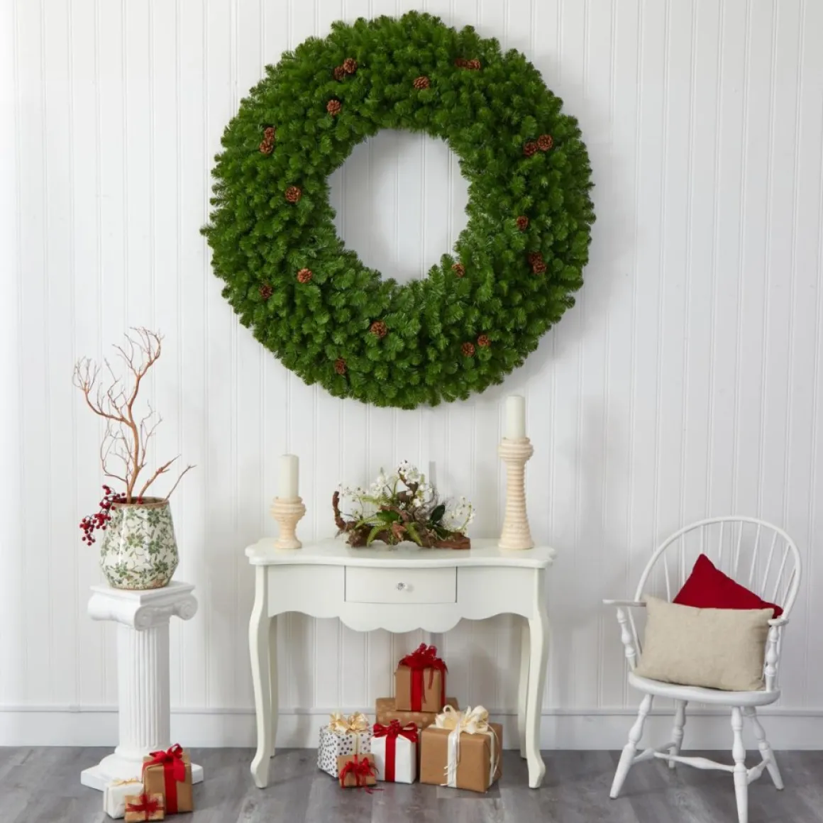 Nearly Natural 5 Ft. Giant Christmas Wreath With 280 Warm White Lights
