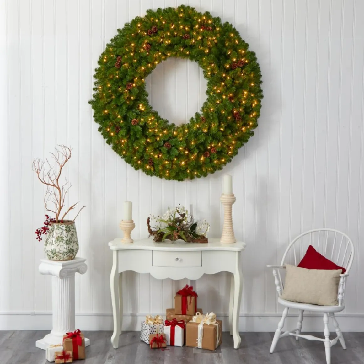 Nearly Natural 5 Ft. Giant Christmas Wreath With 280 Warm White Lights