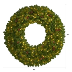 Nearly Natural 5 Ft. Giant Christmas Wreath With 280 Warm White Lights
