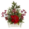 Nearly Natural 18 In. Poinsettia, Succulent And Berries In Planter
