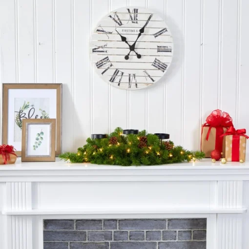 Nearly Natural 30-In. Christmas Pine Triple Candelabrum With Lights
