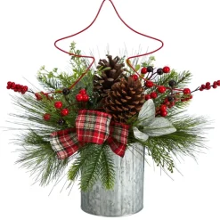 17" Pinecone And Berries Christmas With Decorative Metal Vase