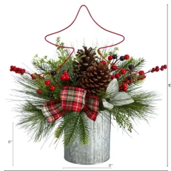 17" Pinecone And Berries Christmas With Decorative Metal Vase