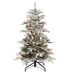 Puleo International 4.5' Pre-Lit Slim Flock Aspen Fir Christmas Tree